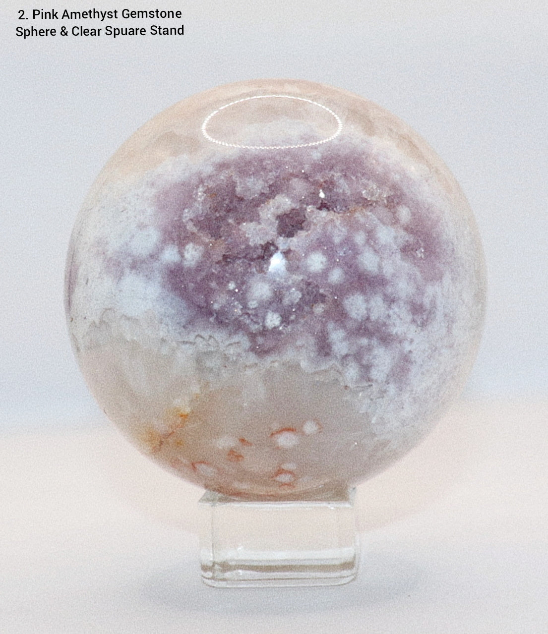 70 - 80mm+  Rare Pink Amethyst Gemstone Sphere & Golden Triangle Sphere Holder & Clear Square Sphere Stand